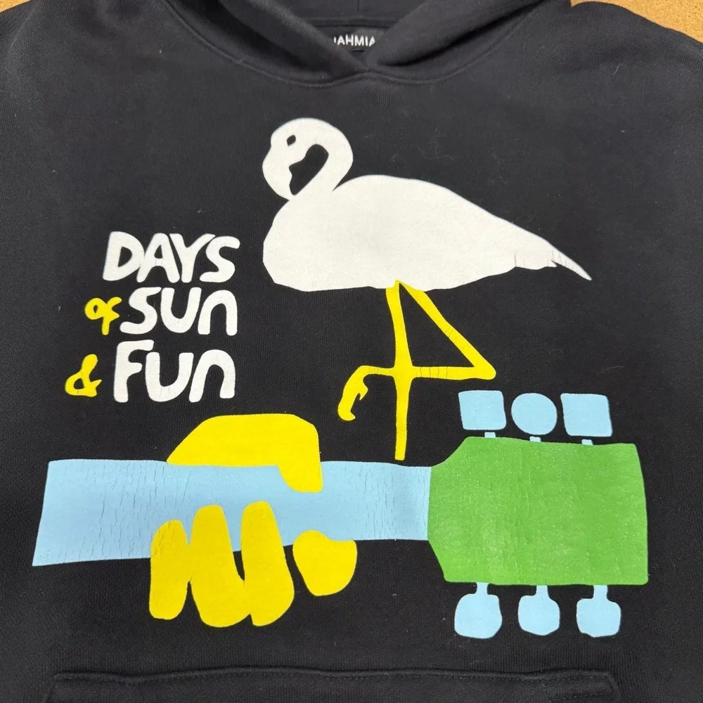 Nahmias Hoodie Days Of Sun & Fun Men’s Size M Black Thick Cotton Streetwear - Picture 3 of 13